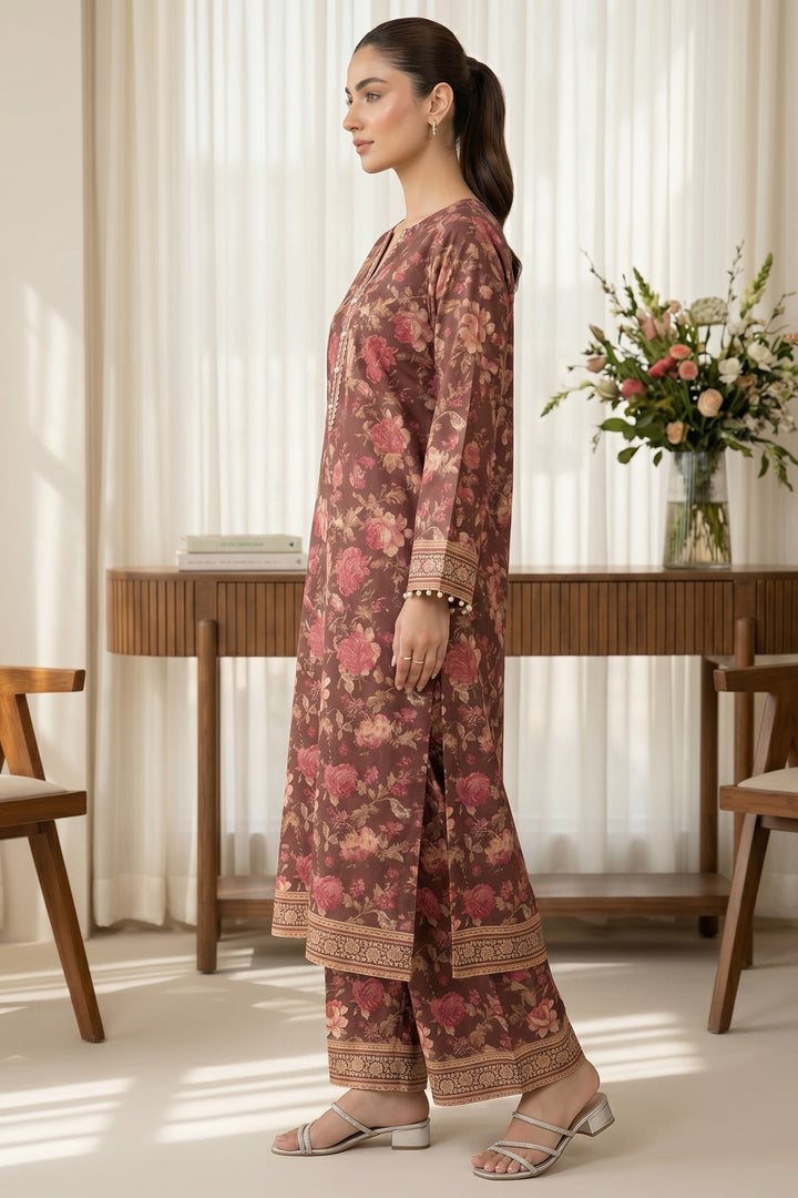2 Piece Merlot Red Unstitched Printed Cambric Co-Ord Set