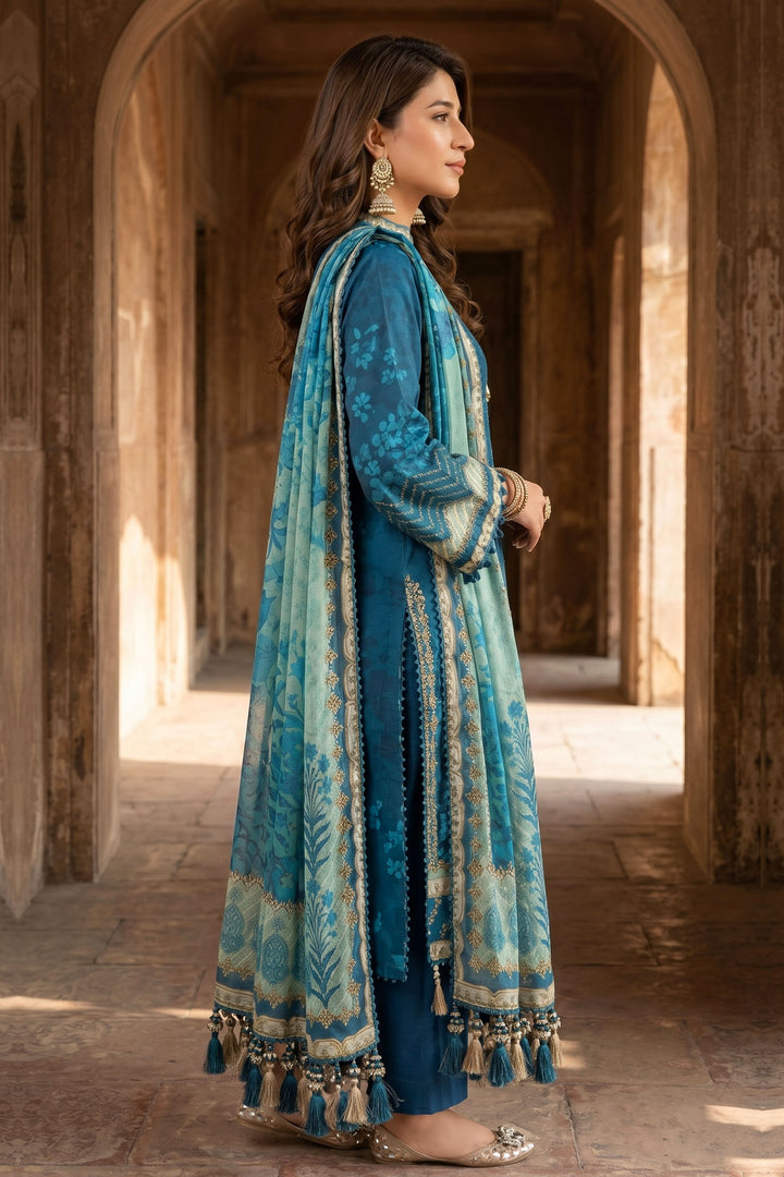 3 Piece Unstitched Blue Premium Lawn
