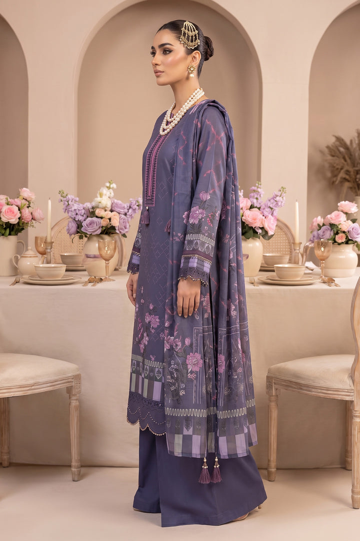 Purple 3 Piece Unstitched Premium Printed Lawn
