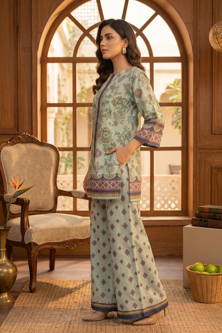 Laurel Green 2 Piece Unstitched Printed Cambric Co-Ord Set