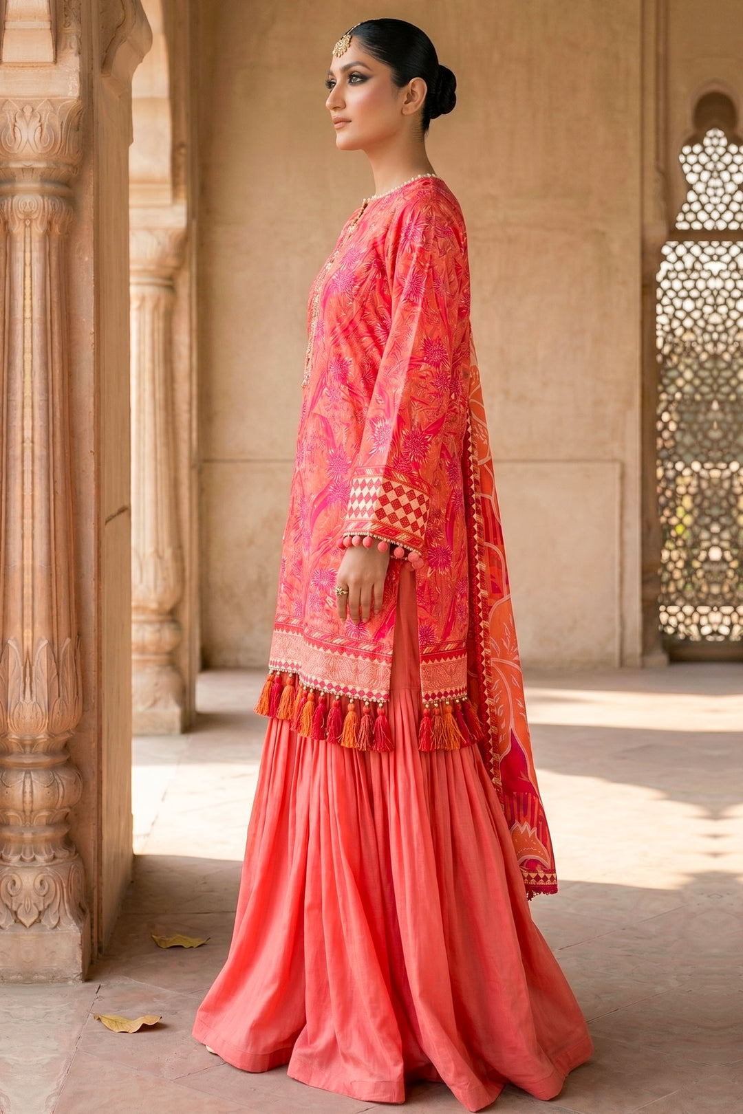 3 Piece Unstitched Orange Premium Lawn
