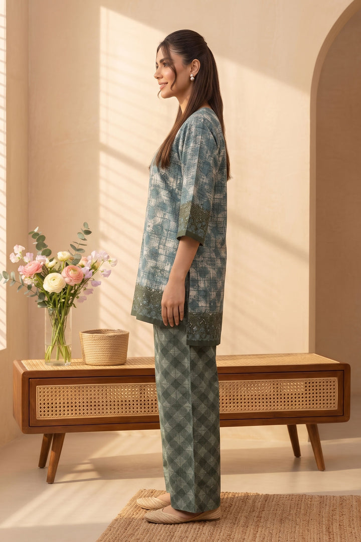 Dark Tan 2 Piece Unstitched Printed Cambric Co-Ord Set