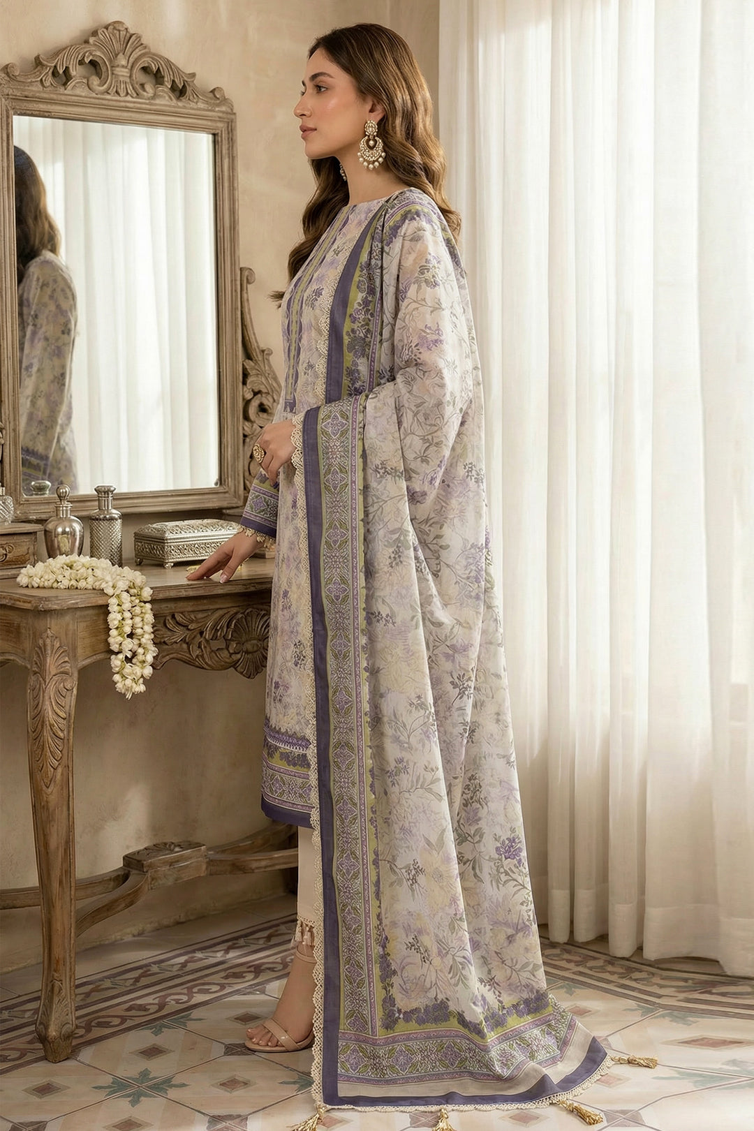 3 Piece Unstitched Pale Silver Premium Printed Lawn