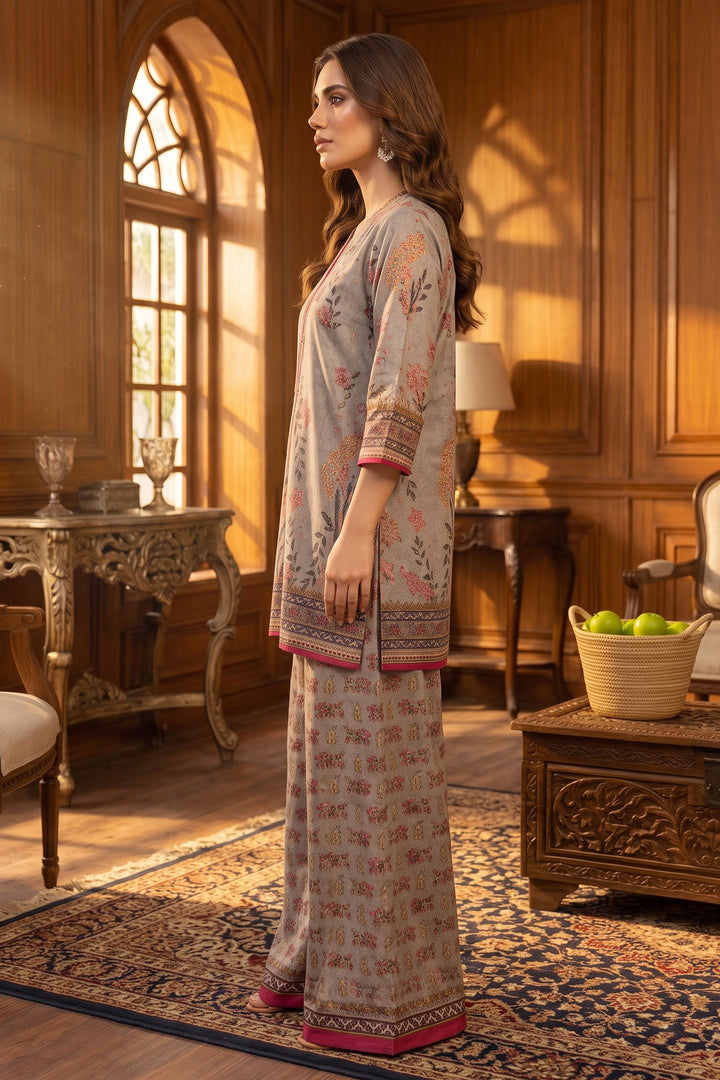 Pale Silver 2 Piece Unstitched Printed Cambric Co-Ord Set