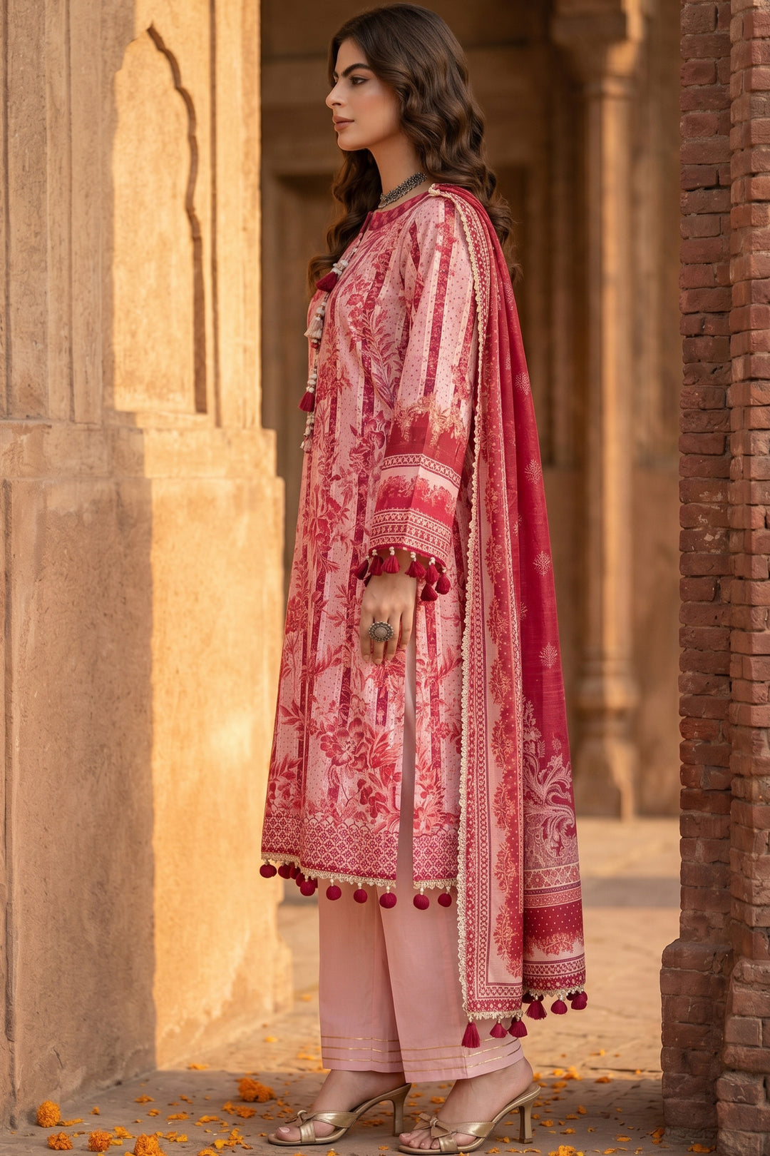 3 Piece Unstitched Baby Pink Premium Lawn