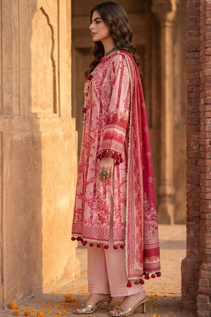 3 Piece Unstitched Baby Pink Premium Lawn