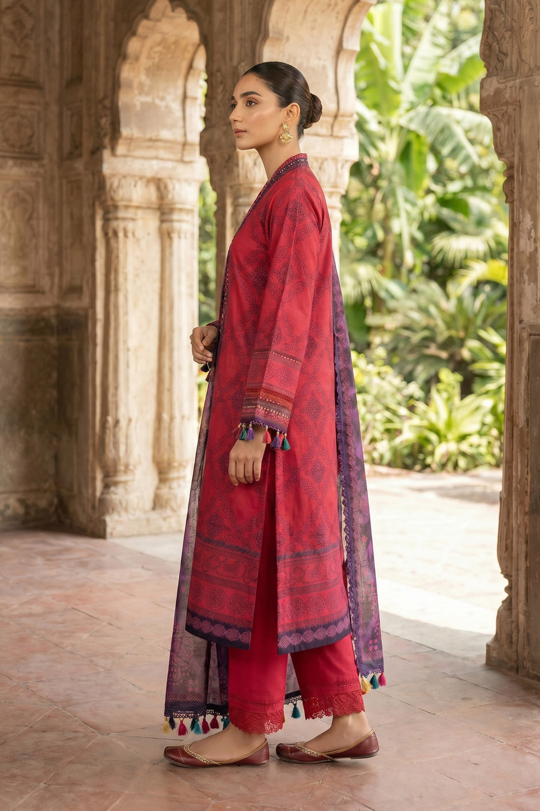 Upsdell Red 3 Piece Unstitched Premium Printed Lawn