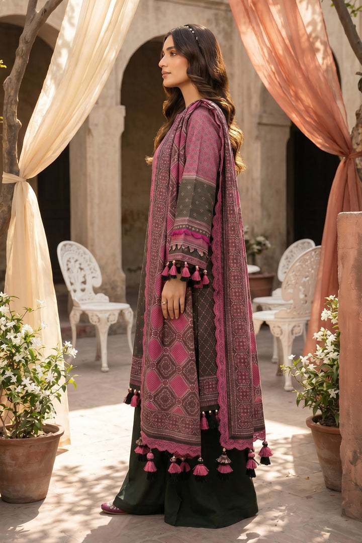 Dark Pink 3 Piece Unstitched Premium Printed Lawn