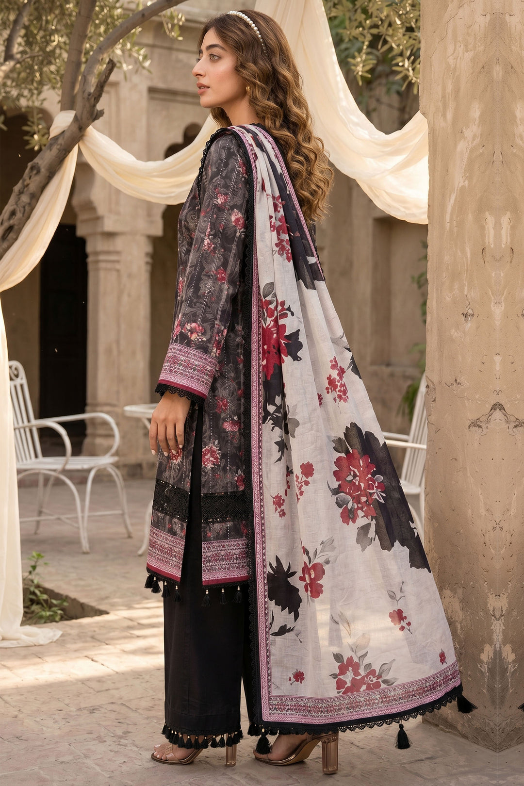3 Piece Unstitched Black Premium Lawn