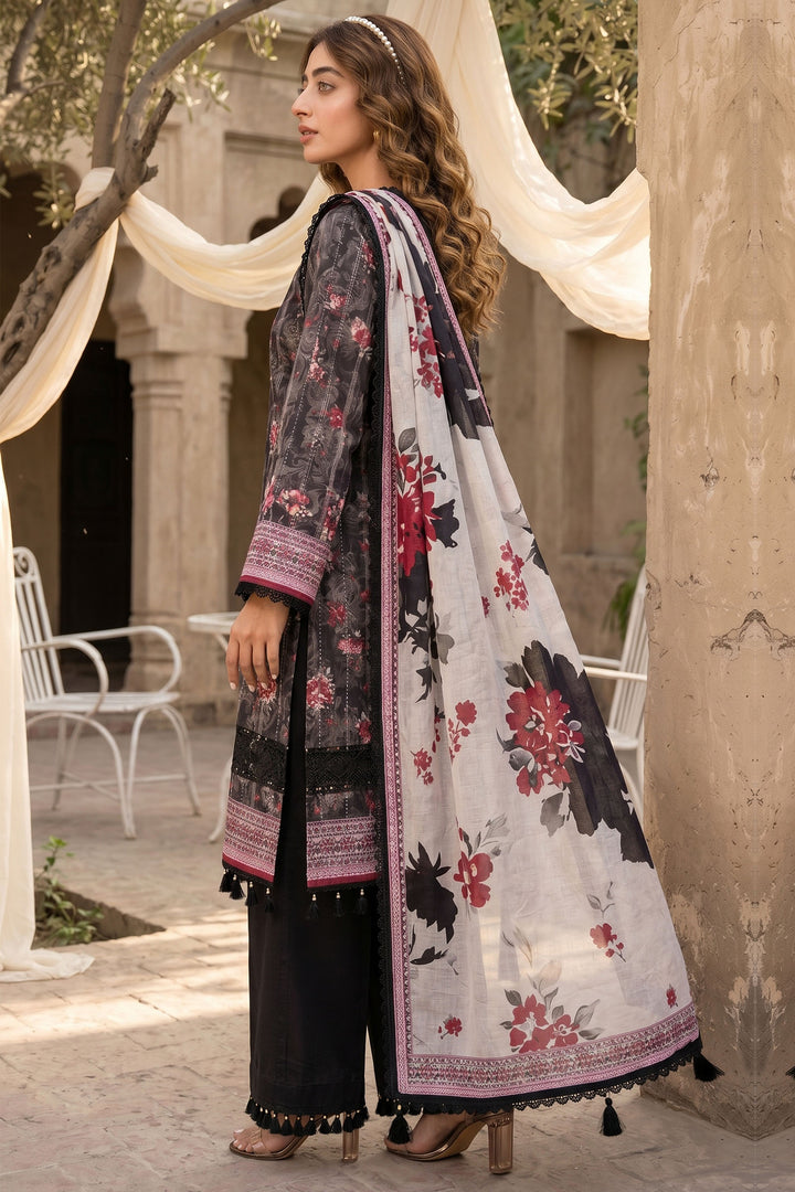 3 Piece Unstitched Black Premium Lawn