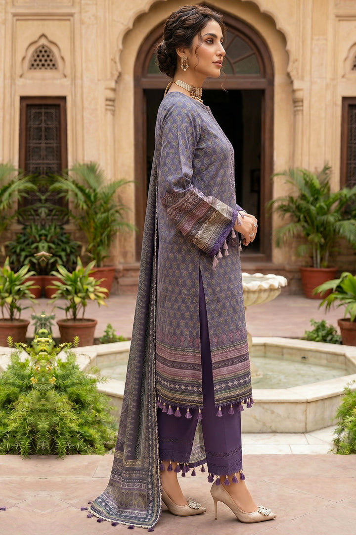 Purple Taupe 3 Piece Unstitched Premium Printed Lawn