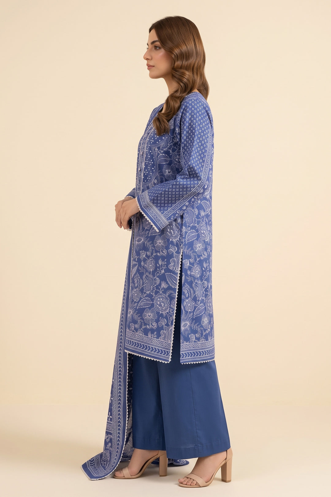 3 Piece Unstitched Chic Blue Khaddar