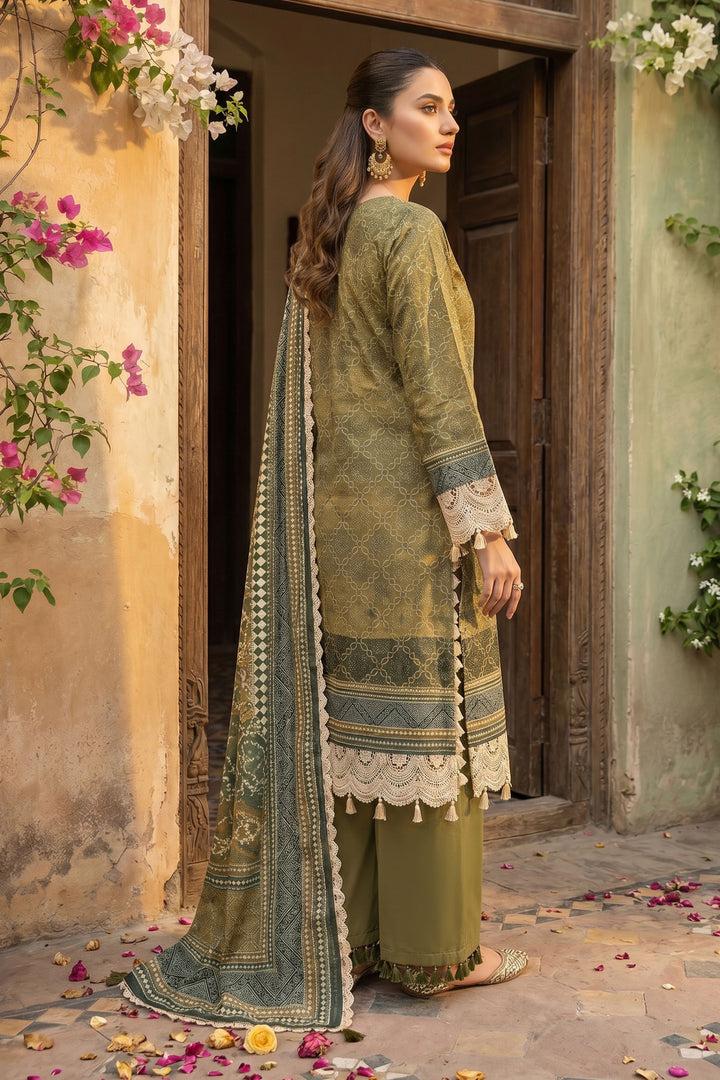 Dark Tan 3 Piece Unstitched Premium Printed Lawn