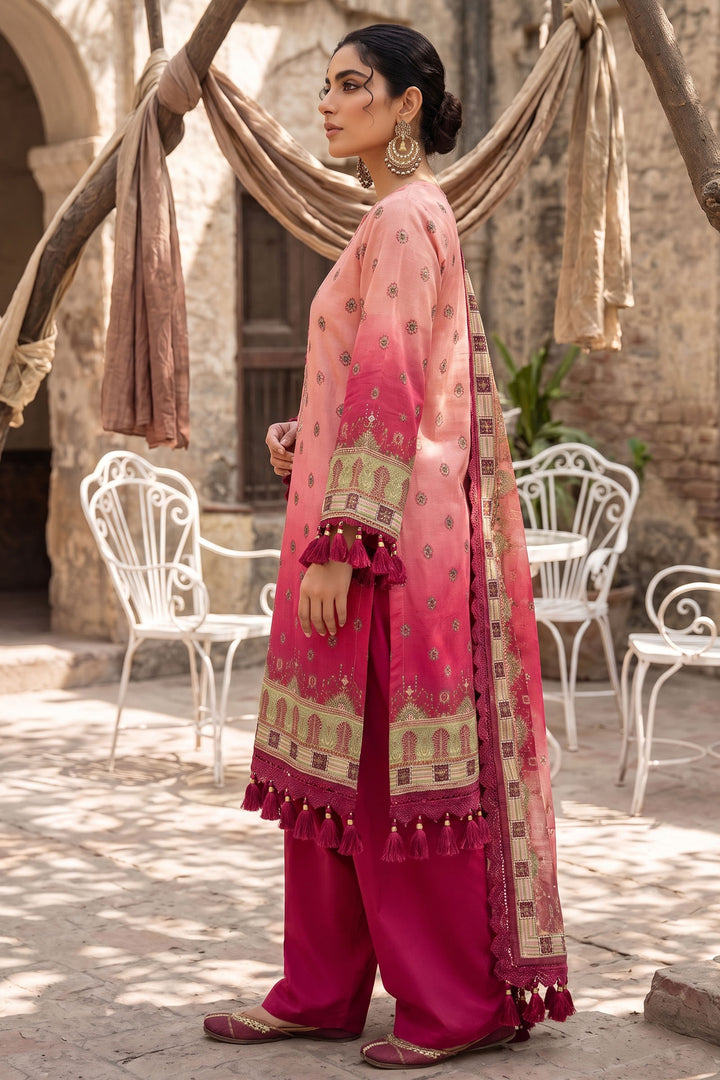 Bright Maroon 3 Piece Unstitched Premium Printed Lawn