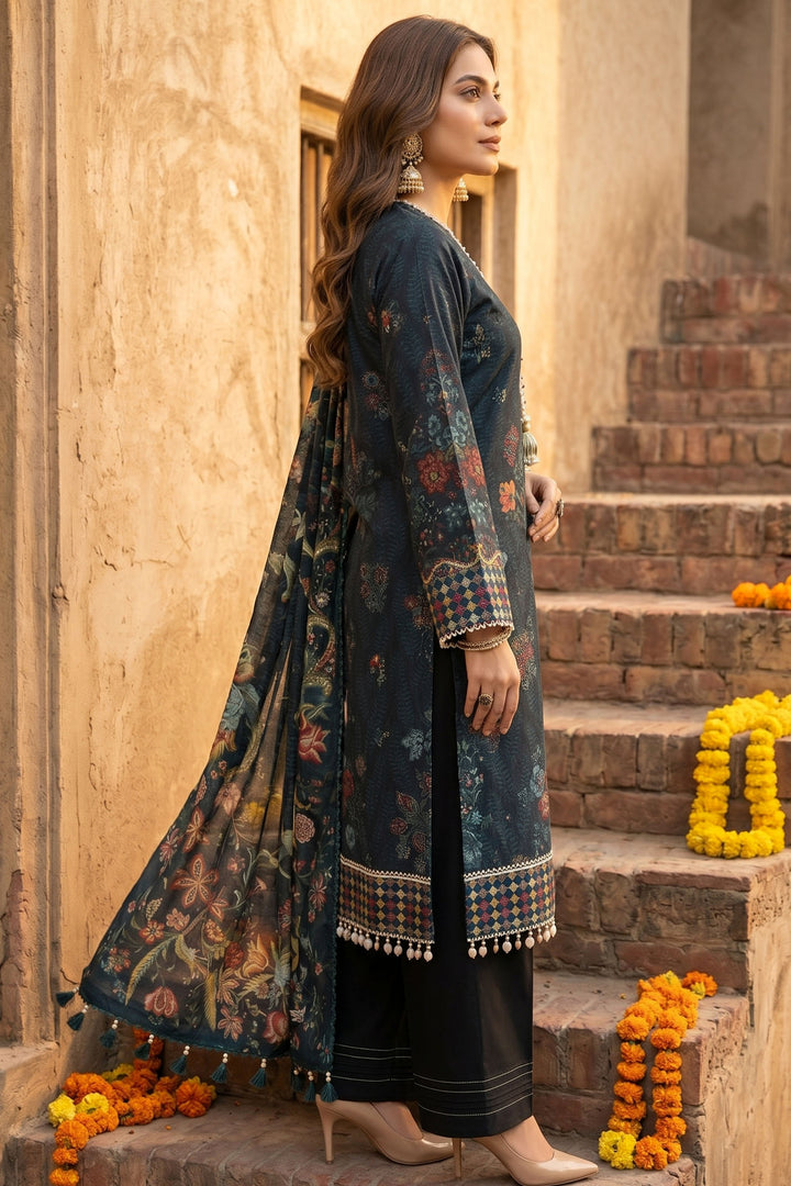 3 Piece Unstitched Black Premium Lawn