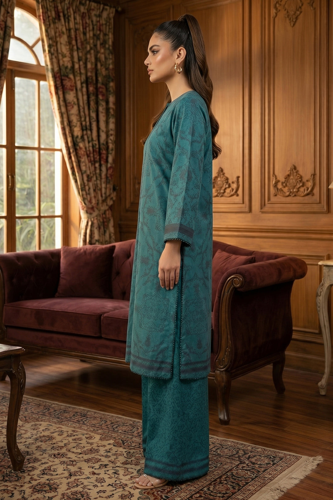 Pine Green 2 Piece Unstitched Printed Cambric Co-Ord Set