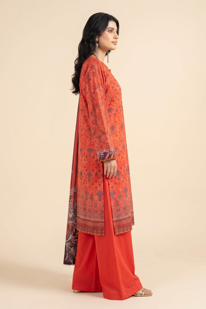 Unstitched 3 Piece Premium Linen Suit - Sunset Orange