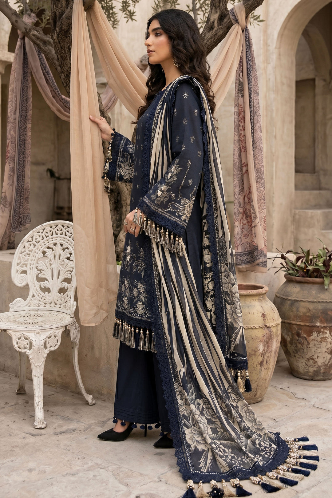 3 Piece Unstitched Black Premium Lawn