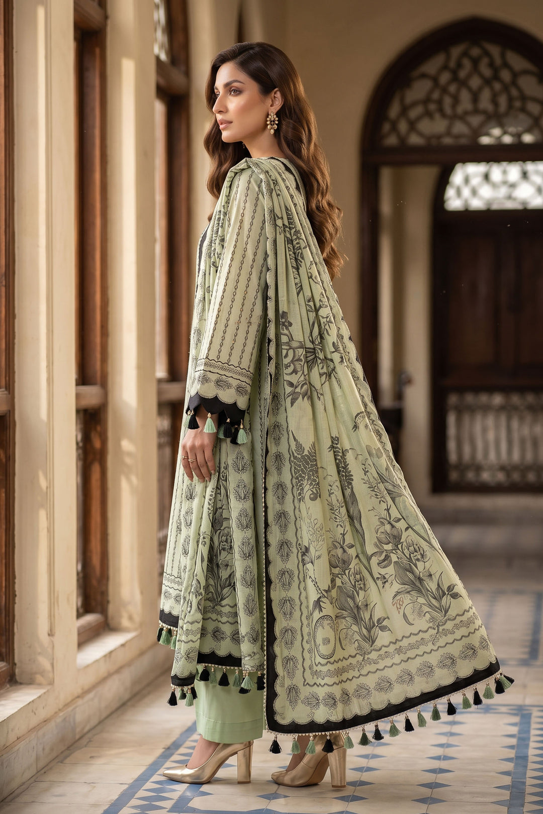 Light Green 3 Piece Unstitched Premium Printed Lawn