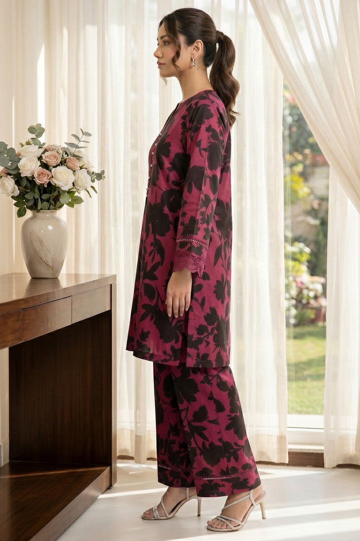 2 Piece  Shocking Pink Unstitched Printed Cambric Co-Ord Set