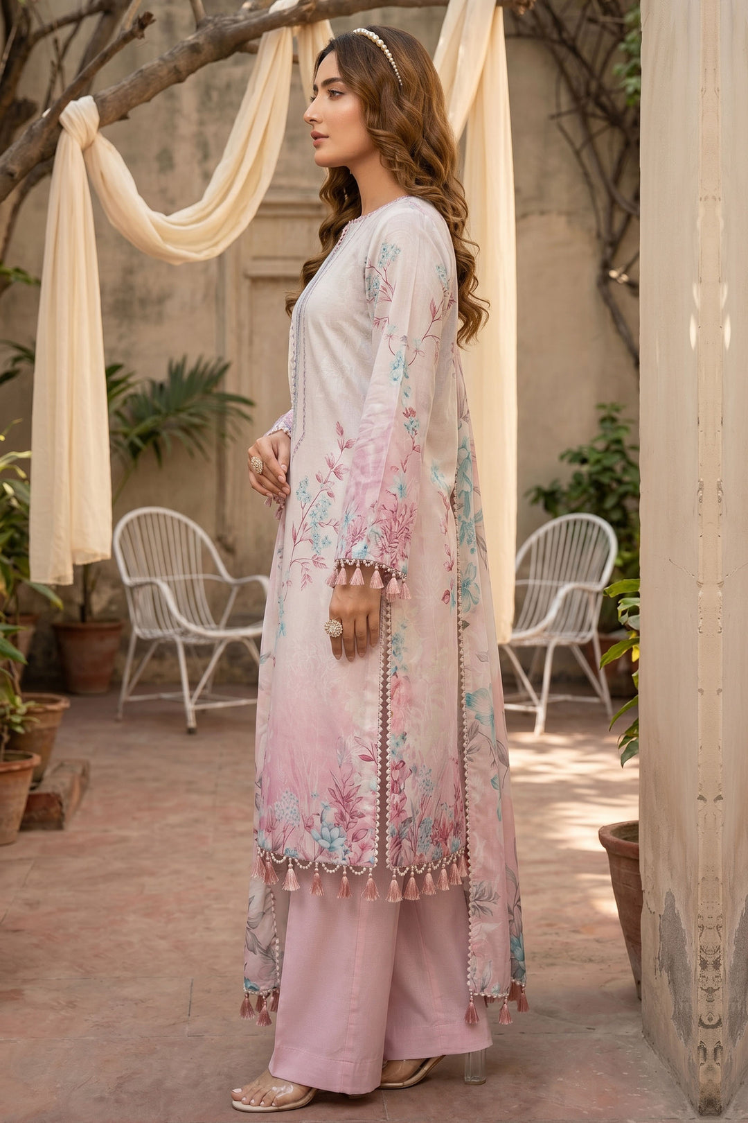 3 Piece Unstitched Pink Premium Lawn