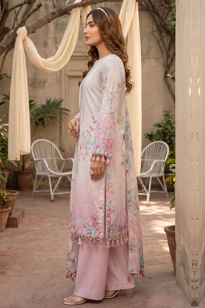 3 Piece Unstitched Pink Premium Lawn