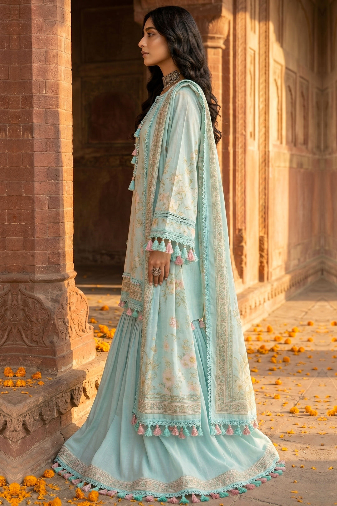 3 Piece Unstitched Aqua Blue Premium Lawn