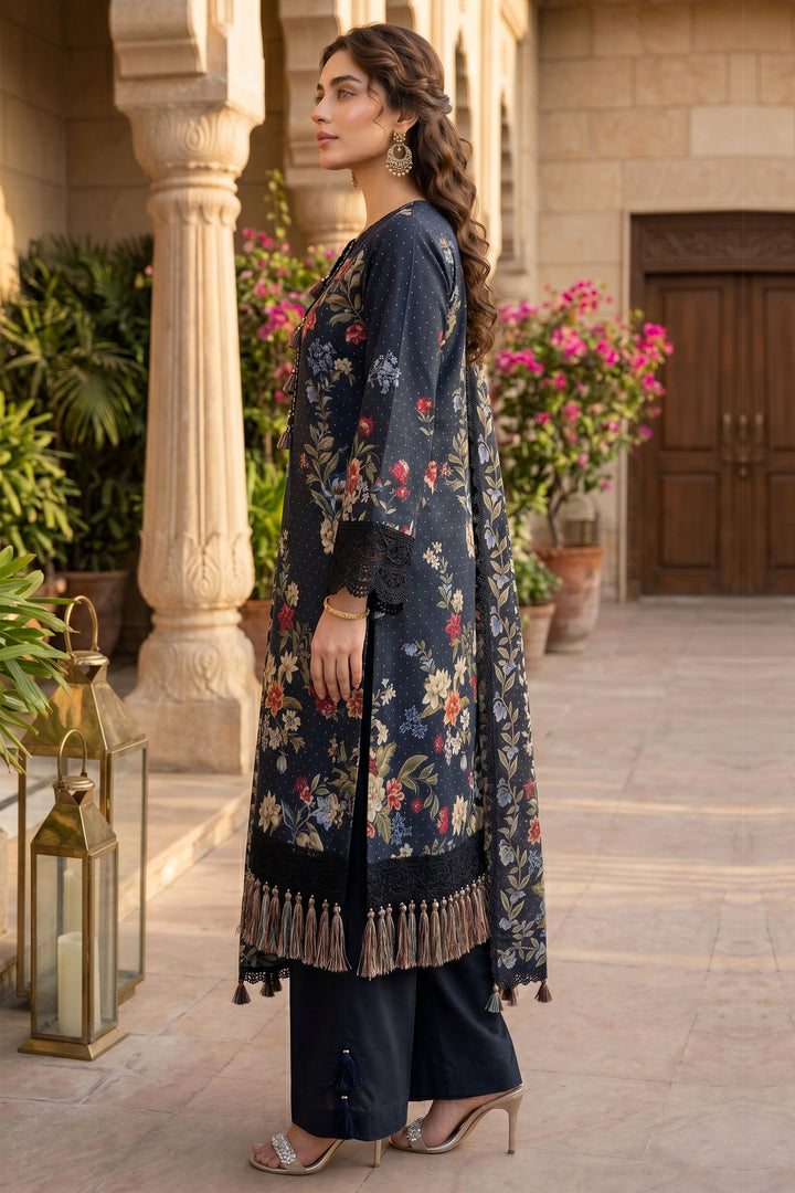 3 Piece Unstitched Black Premium Lawn
