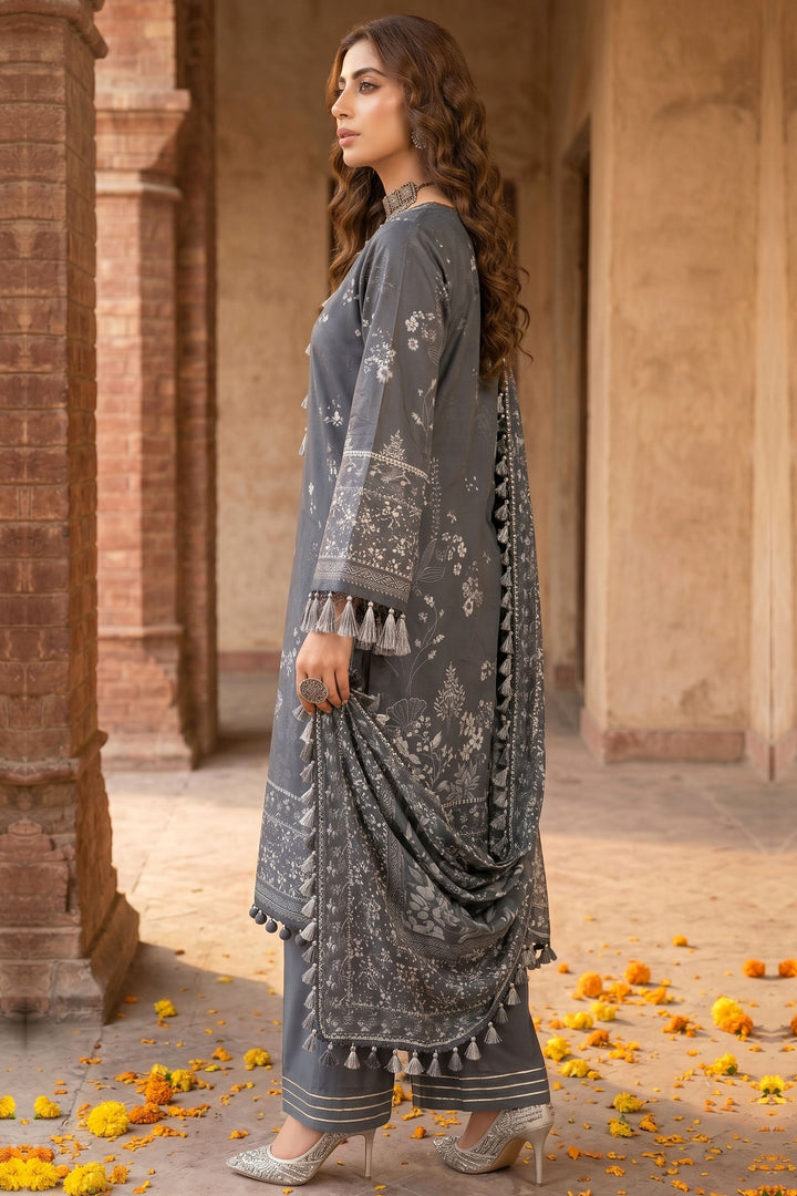 3 Piece Unstitched Grey Premium Lawn