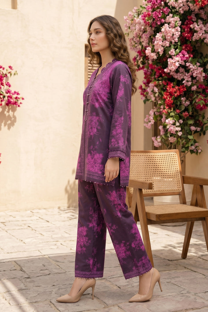 Pansy Purple 2 Piece Unstitched Printed Cambric Co-Ord Set