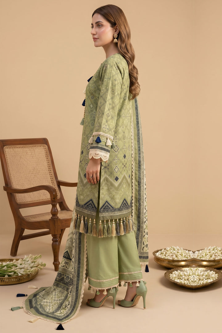 Olive 3 Piece Unstitched Premium Printed Lawn