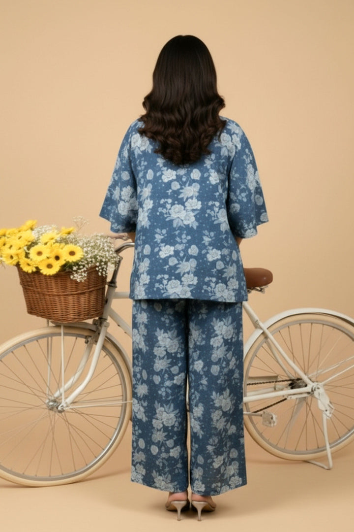 Unstitched Premium Classic Blue Printed Co-Ord Set