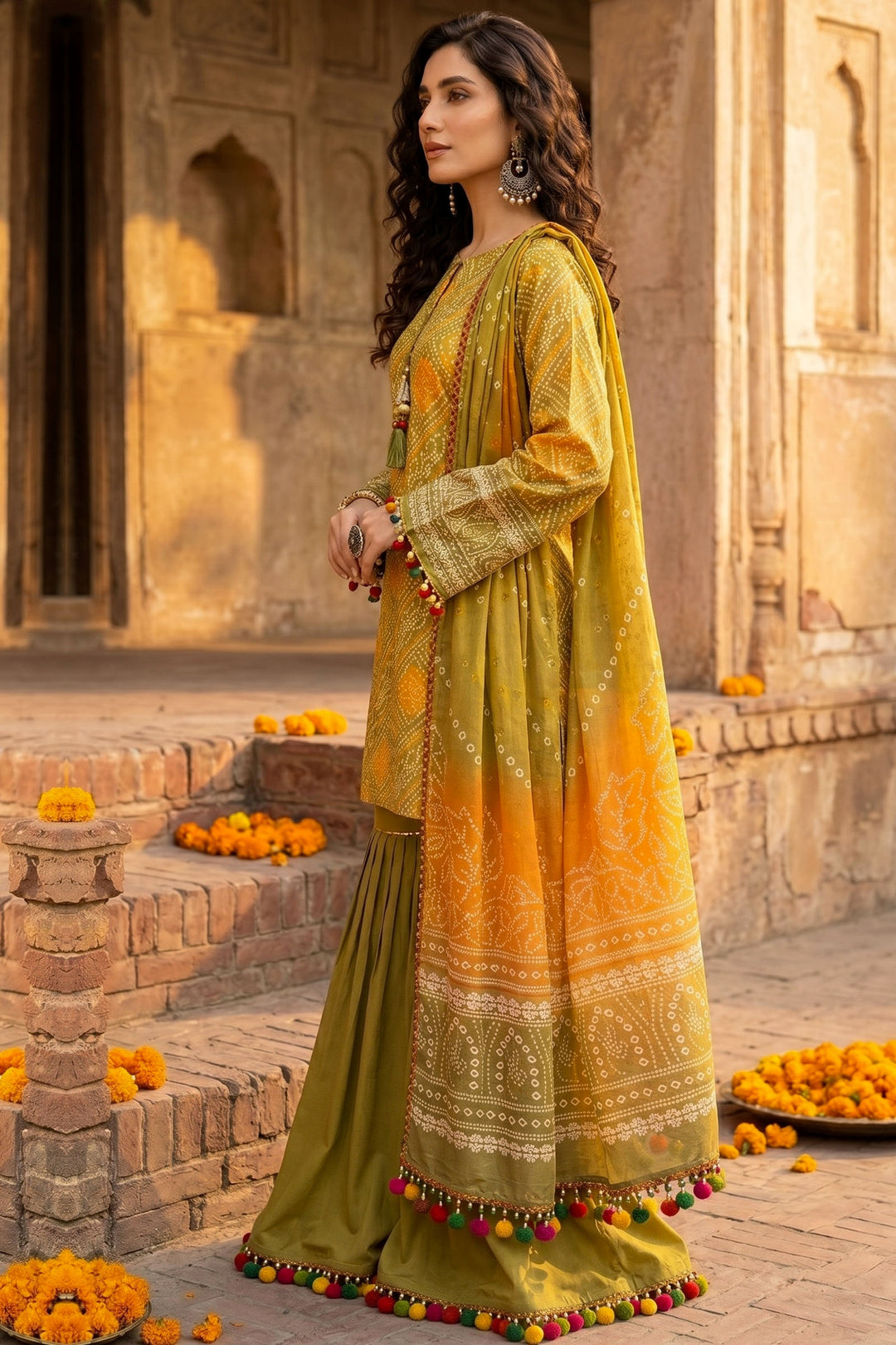3 Piece Unstitched Olive Premium Lawn