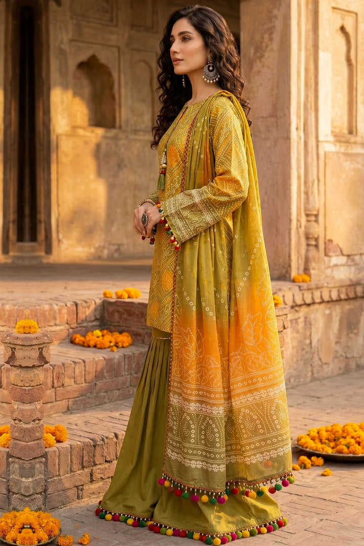 3 Piece Unstitched Olive Premium Lawn