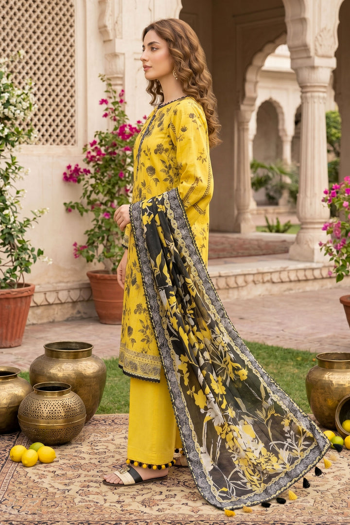 3 Piece Unstitched Yellow Premium Lawn