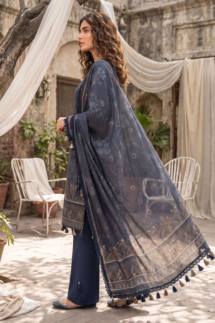 Charcoal Blue 3 Piece Unstitched Premium Printed Lawn