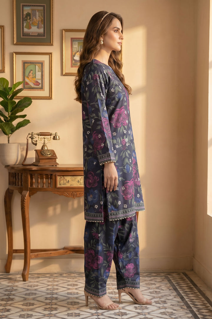 2 Piece Purple Taupe Unstitched Printed Cambric Co-Ord Set