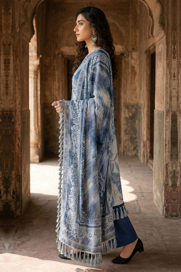 3 Piece Unstitched Blue Premium Lawn