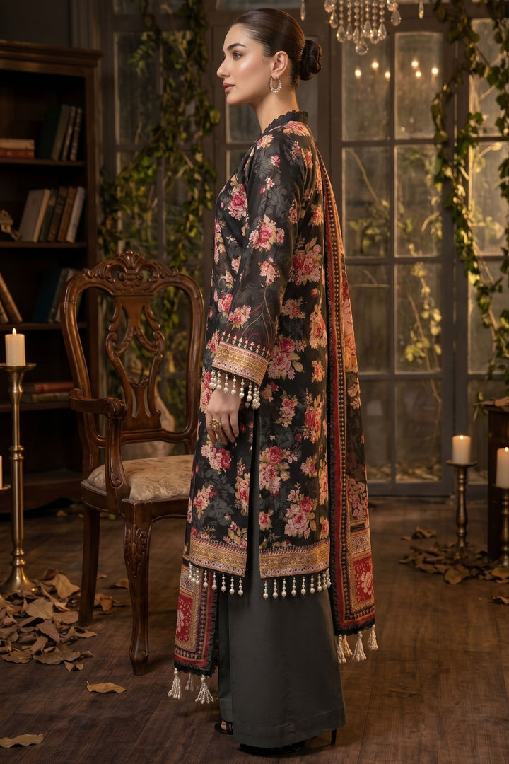 3 Piece Unstitched Black Premium Lawn