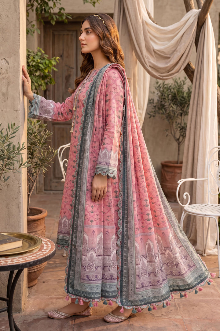 Pink 3 Piece Unstitched Premium Printed Lawn