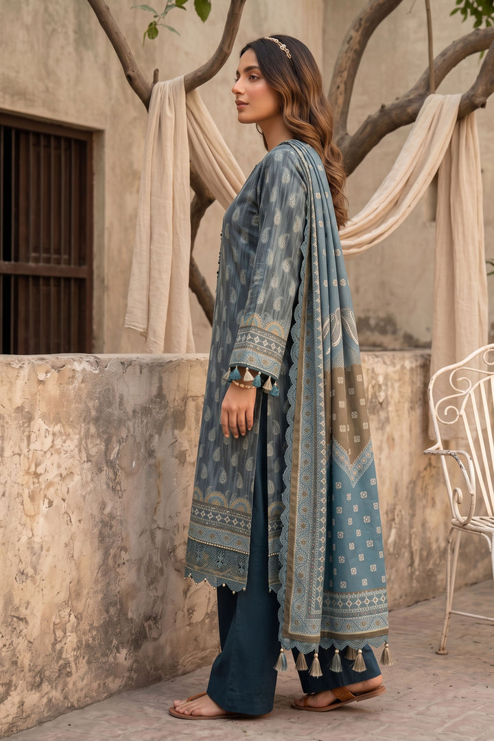 Dark Slate Grey 3 Piece Unstitched Premium Printed Lawn
