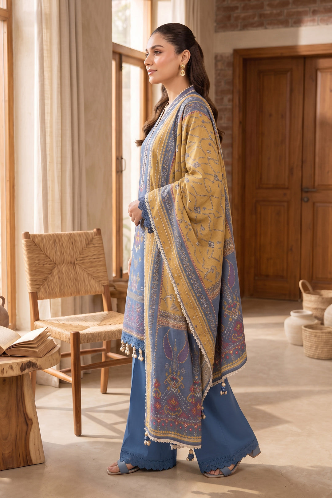 Blue 3 Piece Unstitched Premium Printed Lawn
