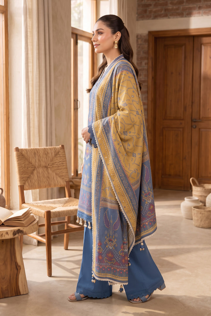 Blue 3 Piece Unstitched Premium Printed Lawn