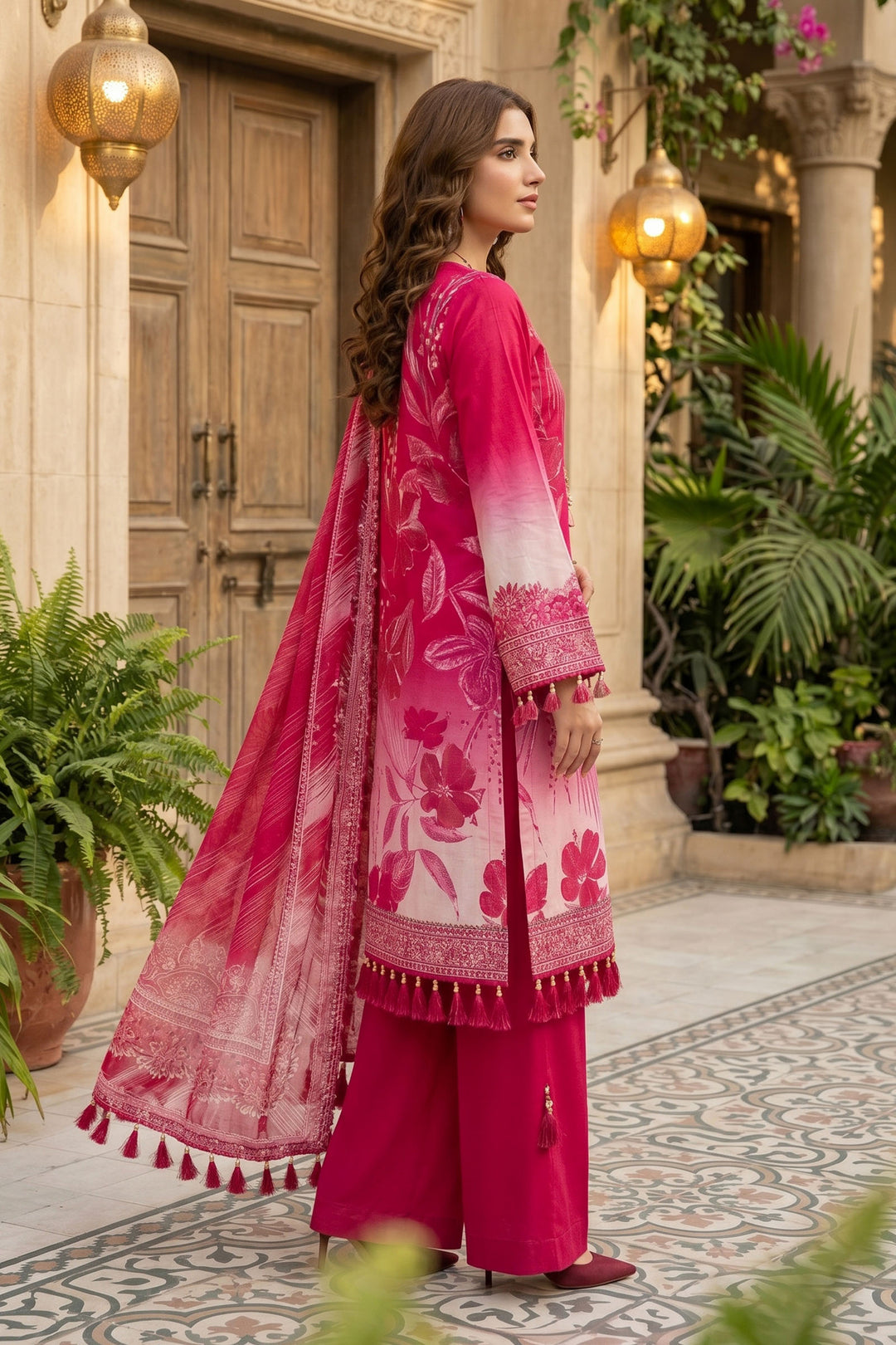3 Piece Unstitched Raspberry Premium Lawn