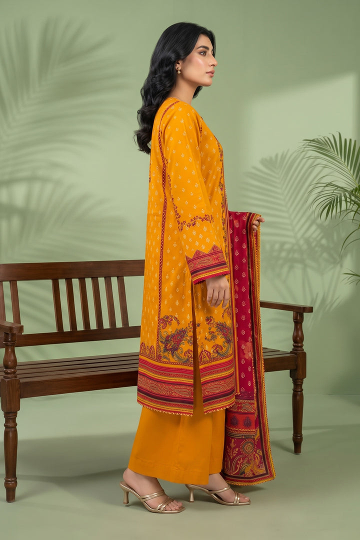 3 Piece Unstitched Orange Premium Linen