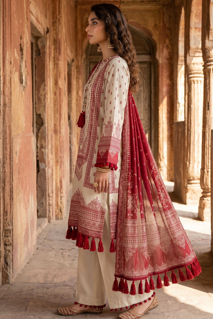 3 Piece Unstitched Off White Premium Lawn
