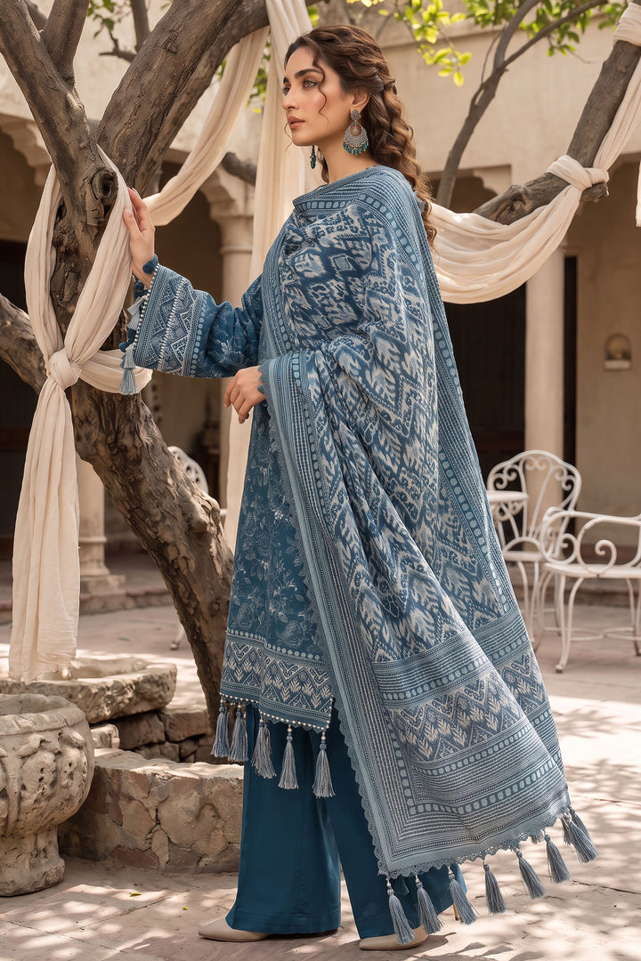 Blue 3 Piece Unstitched Premium Printed Lawn