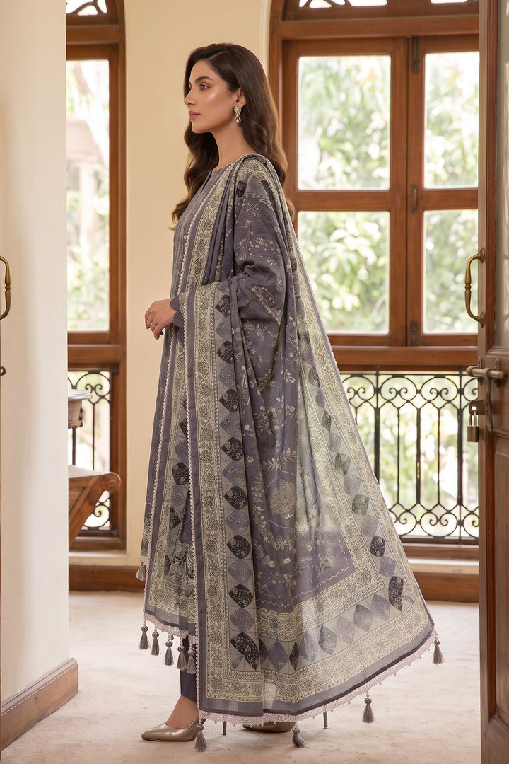 Purple Taupe 3 Piece Unstitched Premium Printed Lawn
