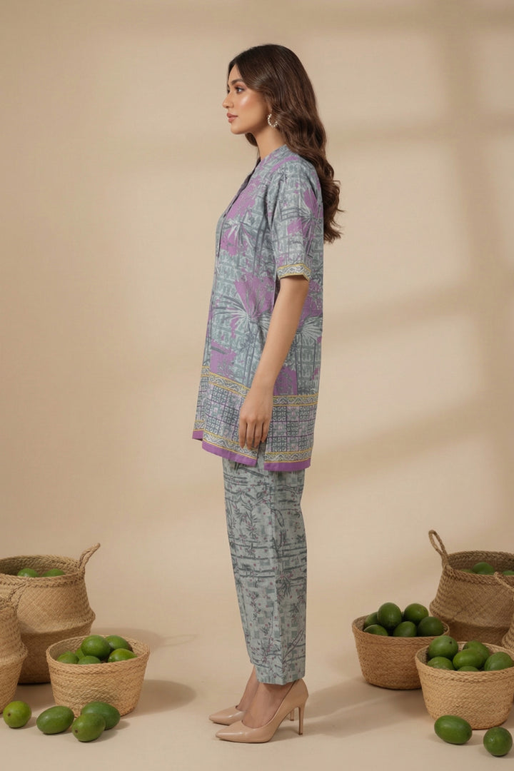 Pastel Purple 2 Piece Unstitched Printed Cambric Co-Ord Set