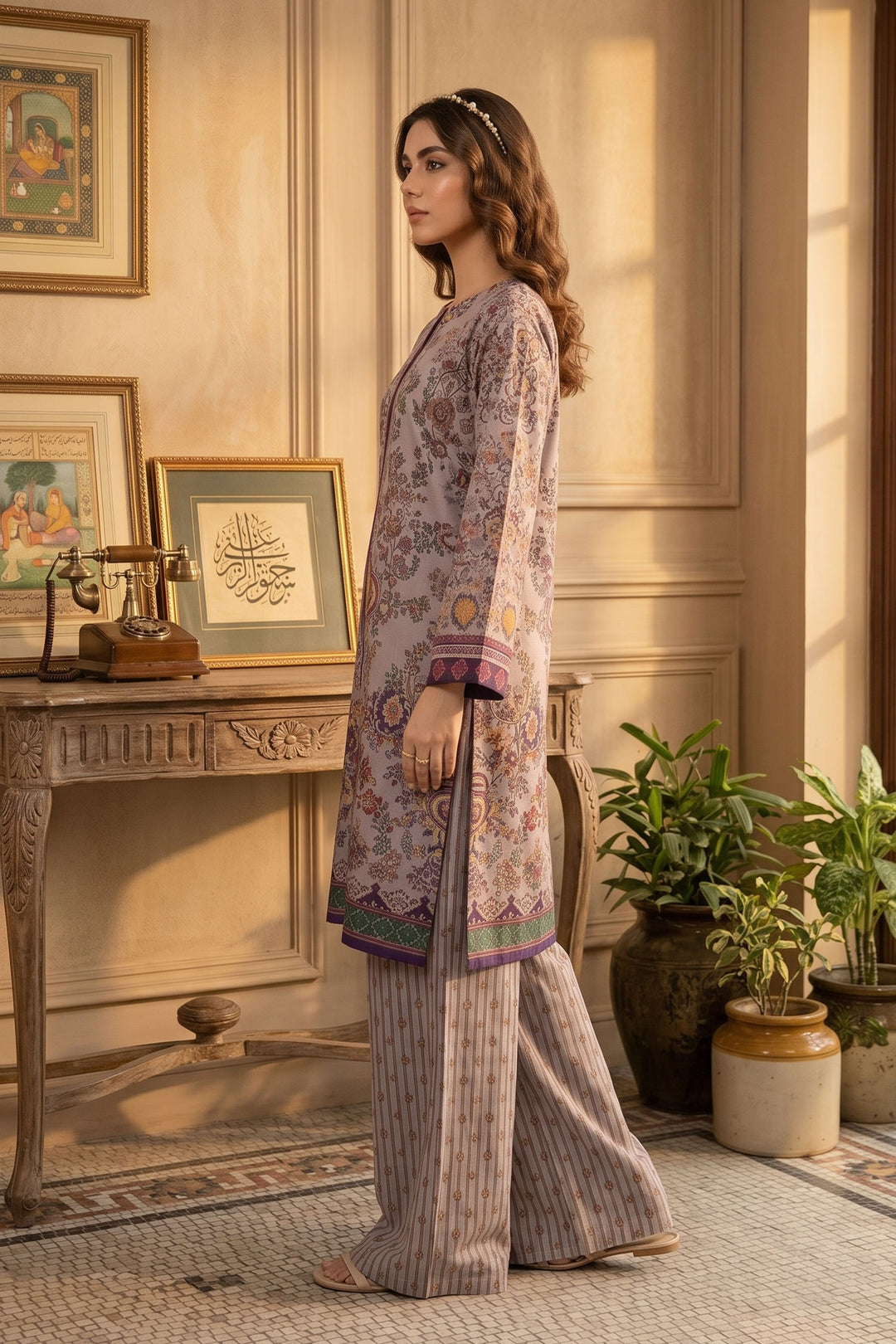 Old Lavender 2 Piece Unstitched Printed Cambric Co-Ord Set